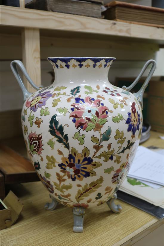 A Zsolnay-style two handled vase height 35cm